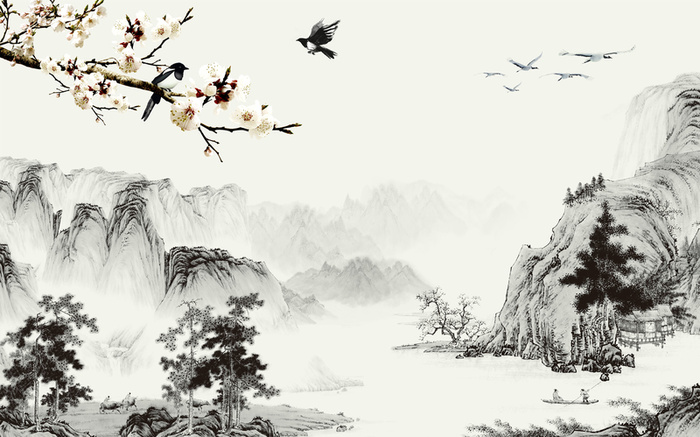 中国风山水水墨画海报背景素材高清