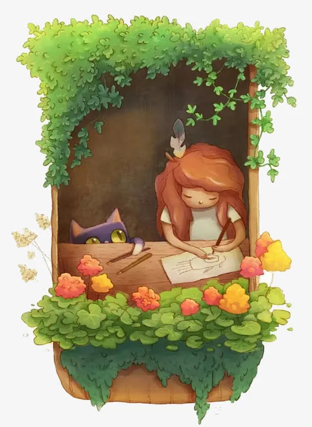 画画的小女孩免抠