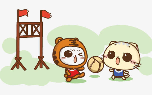 手绘卡通踢球小猫免抠