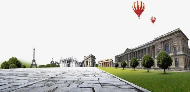 景点建筑石板路免抠