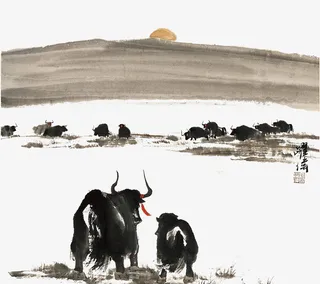 传统牛水墨画免抠