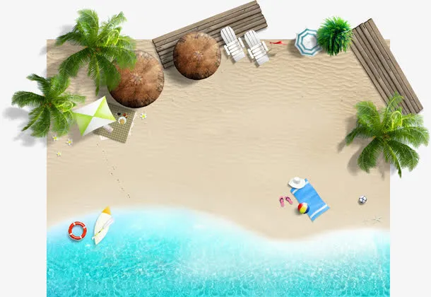 夏日海滩游玩广告免抠