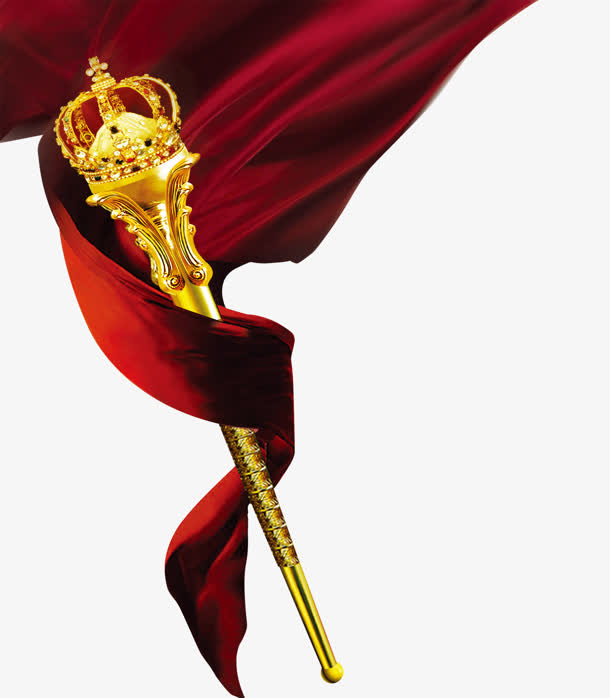 红色的丝绸合成权杖免抠