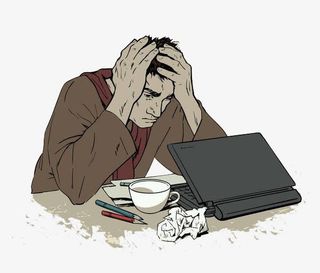 趴在桌子上摸头的工作人员免抠