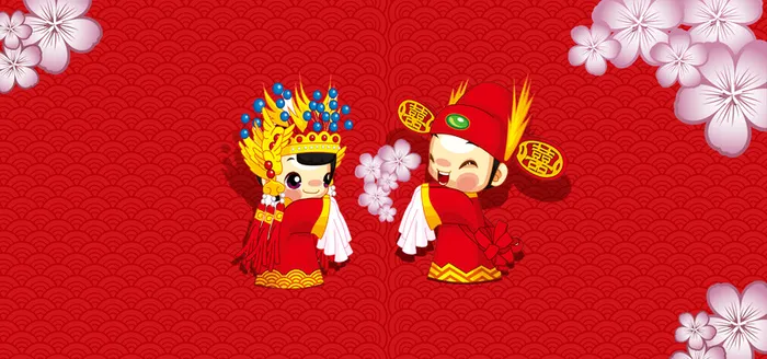 中式婚礼花瓣纹理红色banner背景高清
