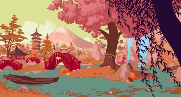 粉色建筑唯美树木免抠