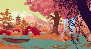 粉色建筑唯美树木免抠