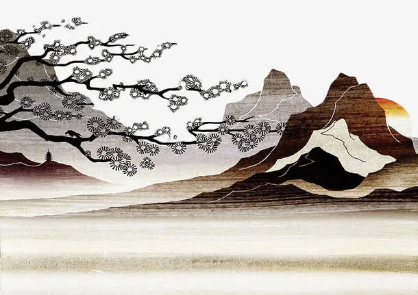 唯美手绘山顶阳光免抠