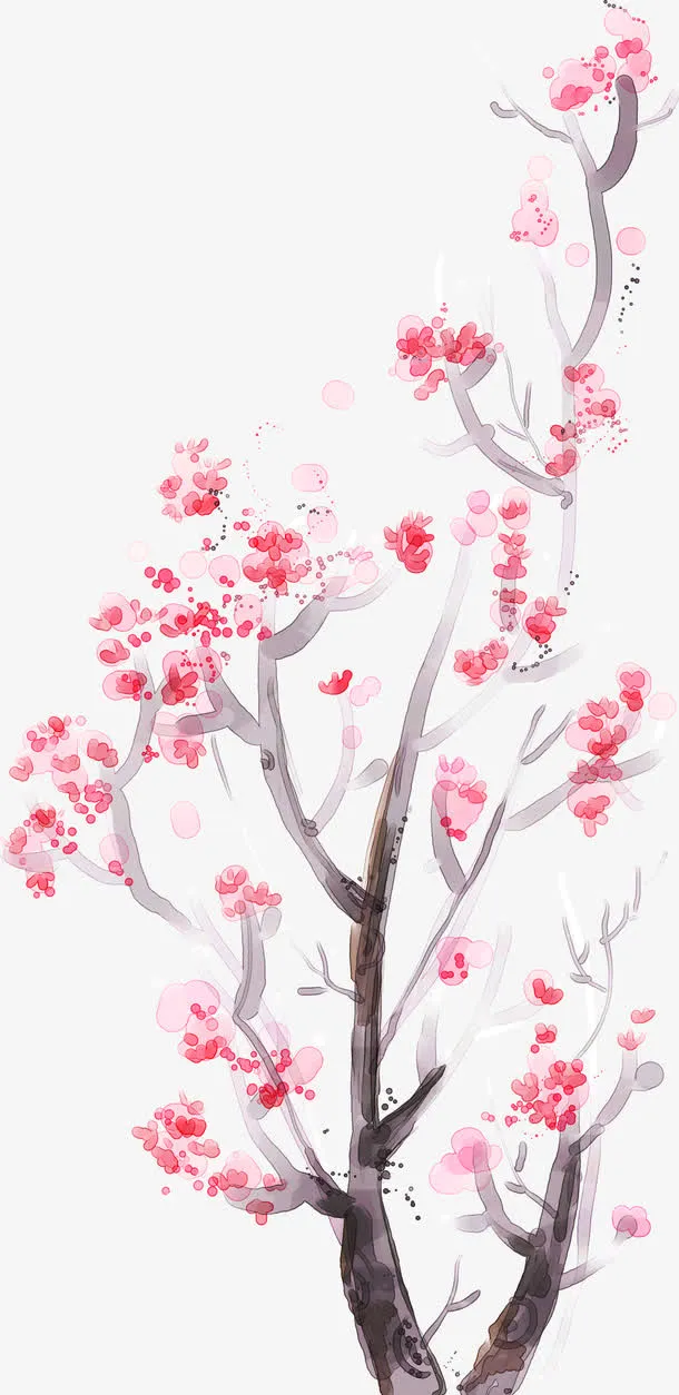 红色复古桃花装饰免抠