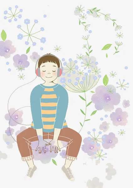 一个戴耳机的小男孩免抠