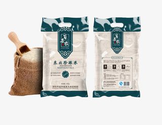蓝绿色袋装大米珍珠米设计素材免抠