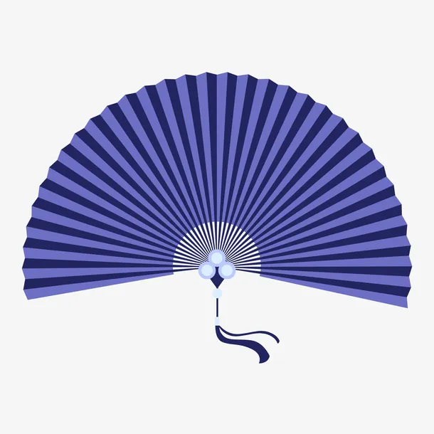 插画手绘复古风扇子蓝色免抠
