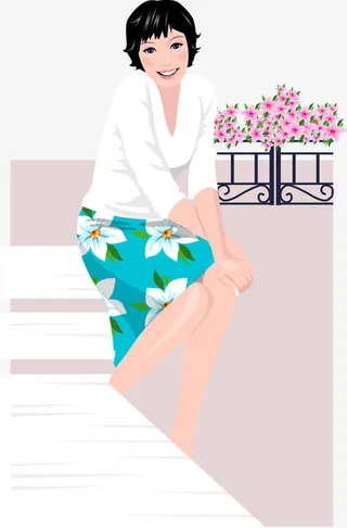 微笑花裙美女矢量素材免抠