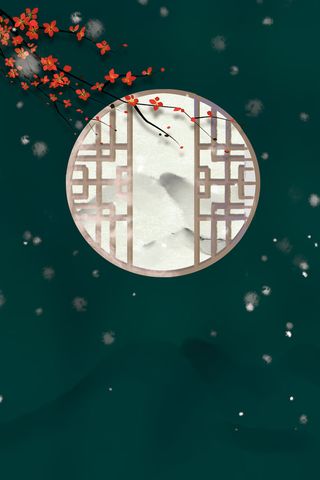 树枝装饰花朵古窗背景图元素高清