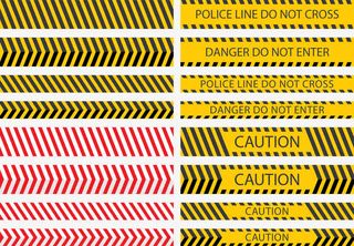 黄黑红白斜纹警戒线免抠