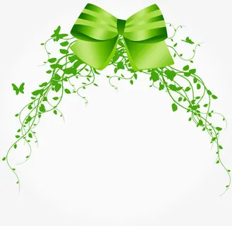 绿色卡通清新丝带蝴蝶结树枝设计免抠