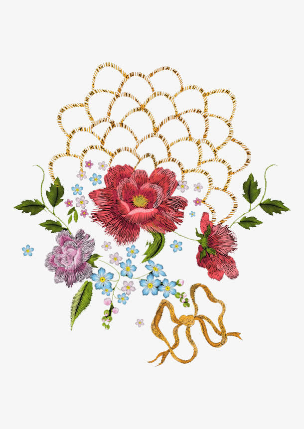 刺绣鲜花免抠