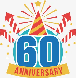 扁平化60周年纪念标签免抠
