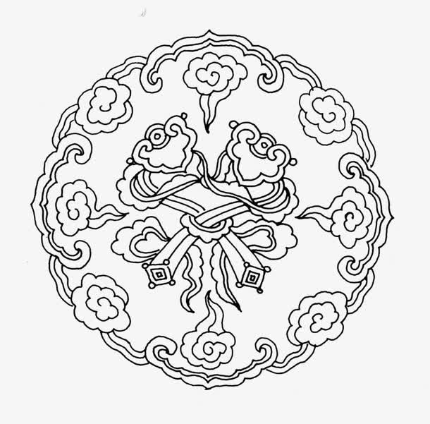 底纹剪影底纹 卡通手绘祥云圆环免抠