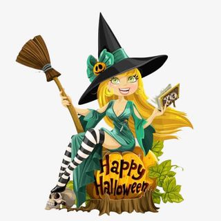 卡通性感女巫坐在南瓜灯上免抠