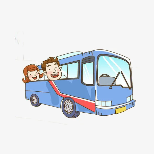 蓝色卡通小朋友出行开心高清免抠