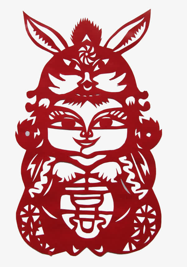 中国风兔爷年庆窗花剪纸免抠