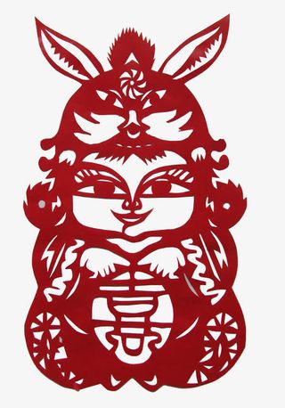 中国风兔爷年庆窗花剪纸免抠
