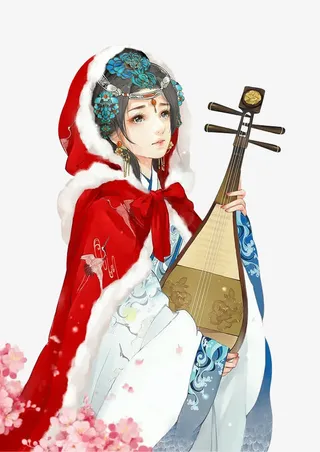 弹琵琶的美少女免抠