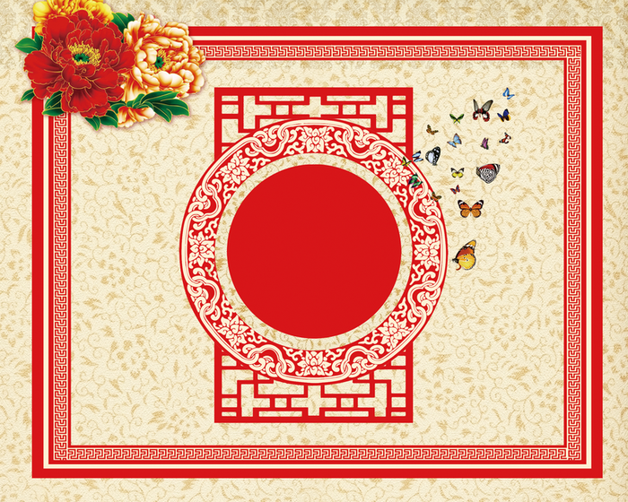 中国风背景花朵边框蝴蝶中式背景高清