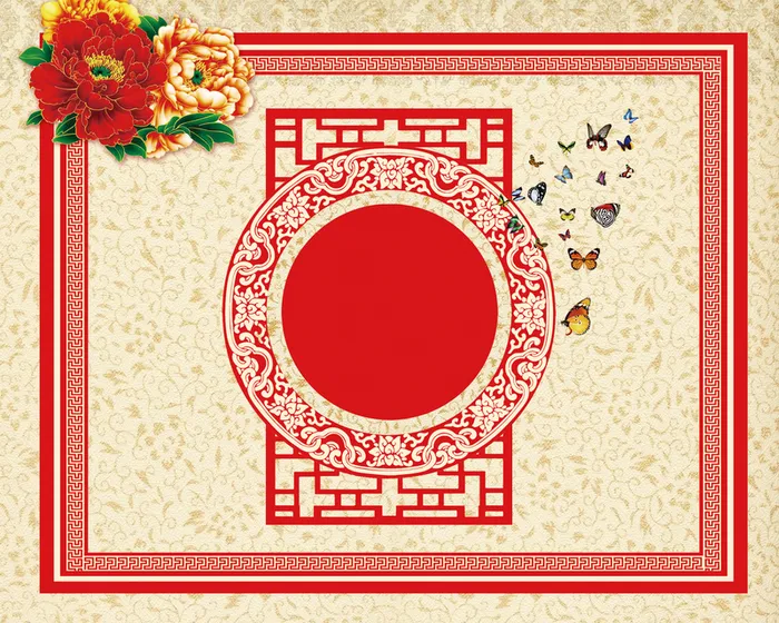 中国风背景花朵边框蝴蝶中式背景高清