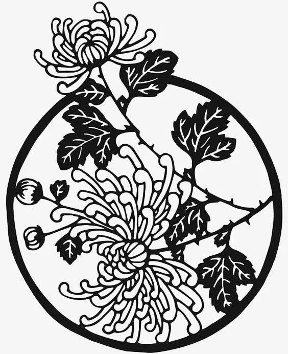黑色菊花剪纸免抠