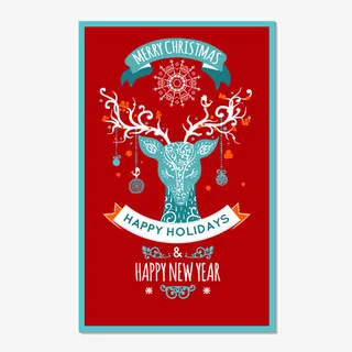 彩绘驯鹿节日贺卡矢量素材免抠