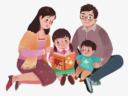 手绘人物插图国际家庭日一家四口免抠