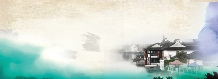 五一黄金周水墨旅游海报背景高清