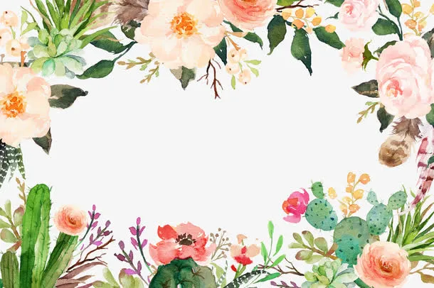 水彩花丛笑花朵边框免抠