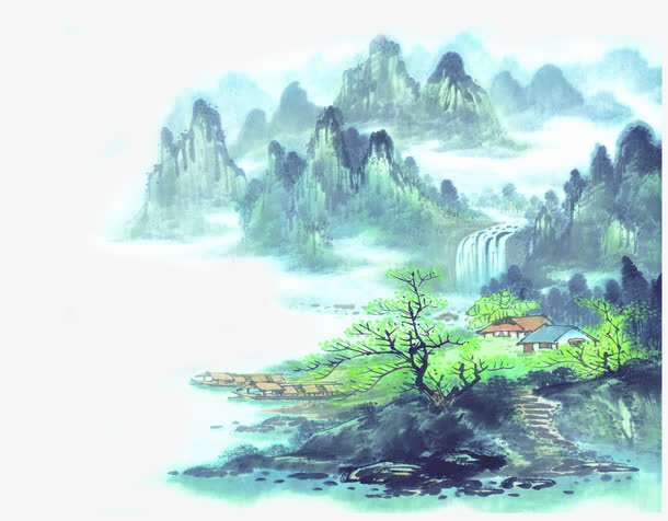 中国风山水水墨免抠