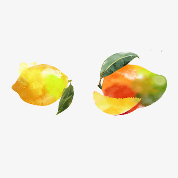 柠檬芒果手绘水彩水果免抠