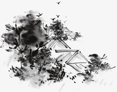 水墨画房屋七夕情人节免抠