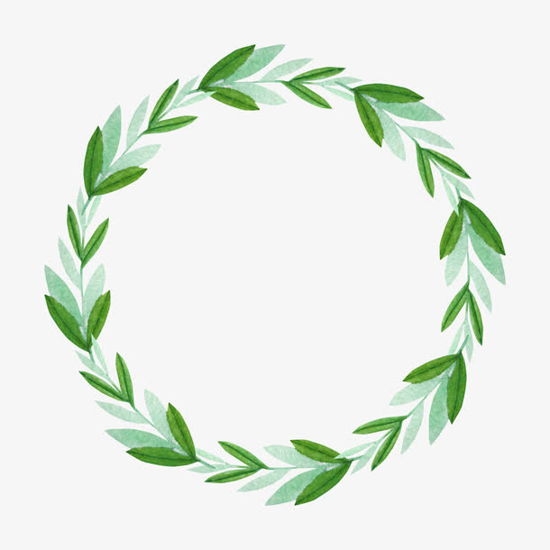 手绘绿叶花环免抠