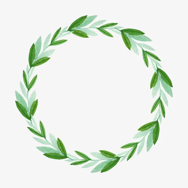 手绘绿叶花环免抠