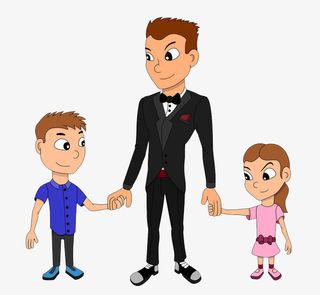 爸爸牵着子女的手免抠