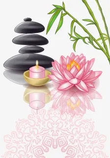 唯美卡通莲花和竹子免抠