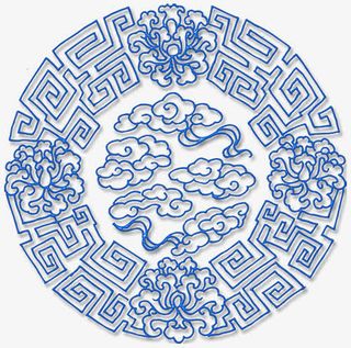 蓝色复古镂空云纹海报背景