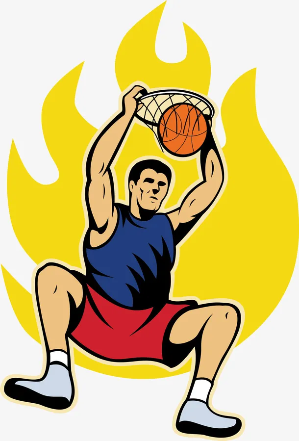男人灌篮和火焰插画免抠