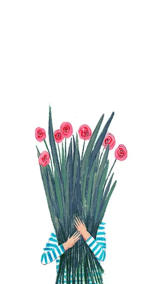 手绘背景白色背景人物背景花朵背景H5背景高清