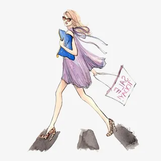 水彩时尚女性模特走秀图案素材免抠