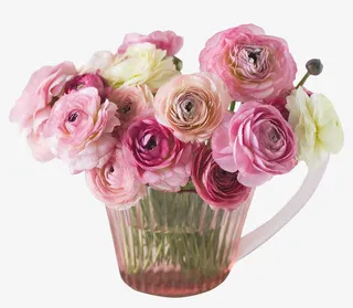 玻璃杯里的浅色洋牡丹花束免抠