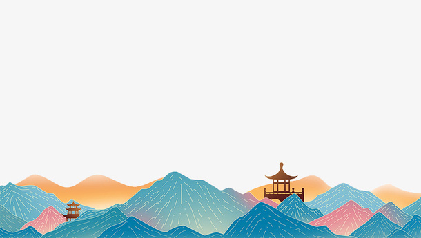 七彩山峰与灯塔免抠