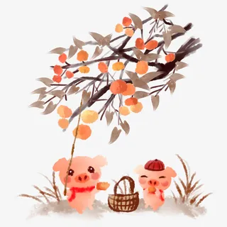 中国风手绘成熟柿子2免抠