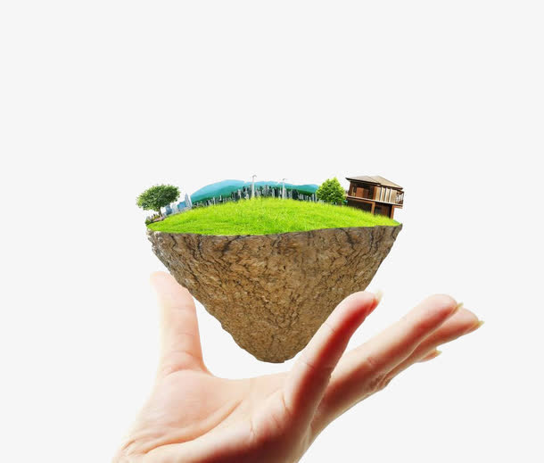 手绘创意漂浮山免抠